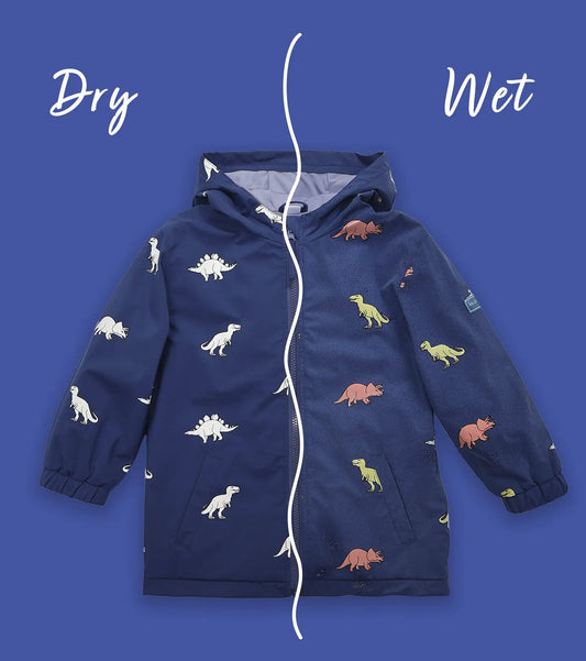 Navy Blue Dinosaur Colour Changing Raincoat Hollyandbeauu