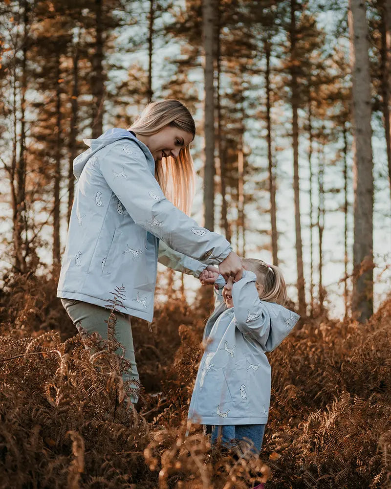 mum and kids matching colour changing raincoat