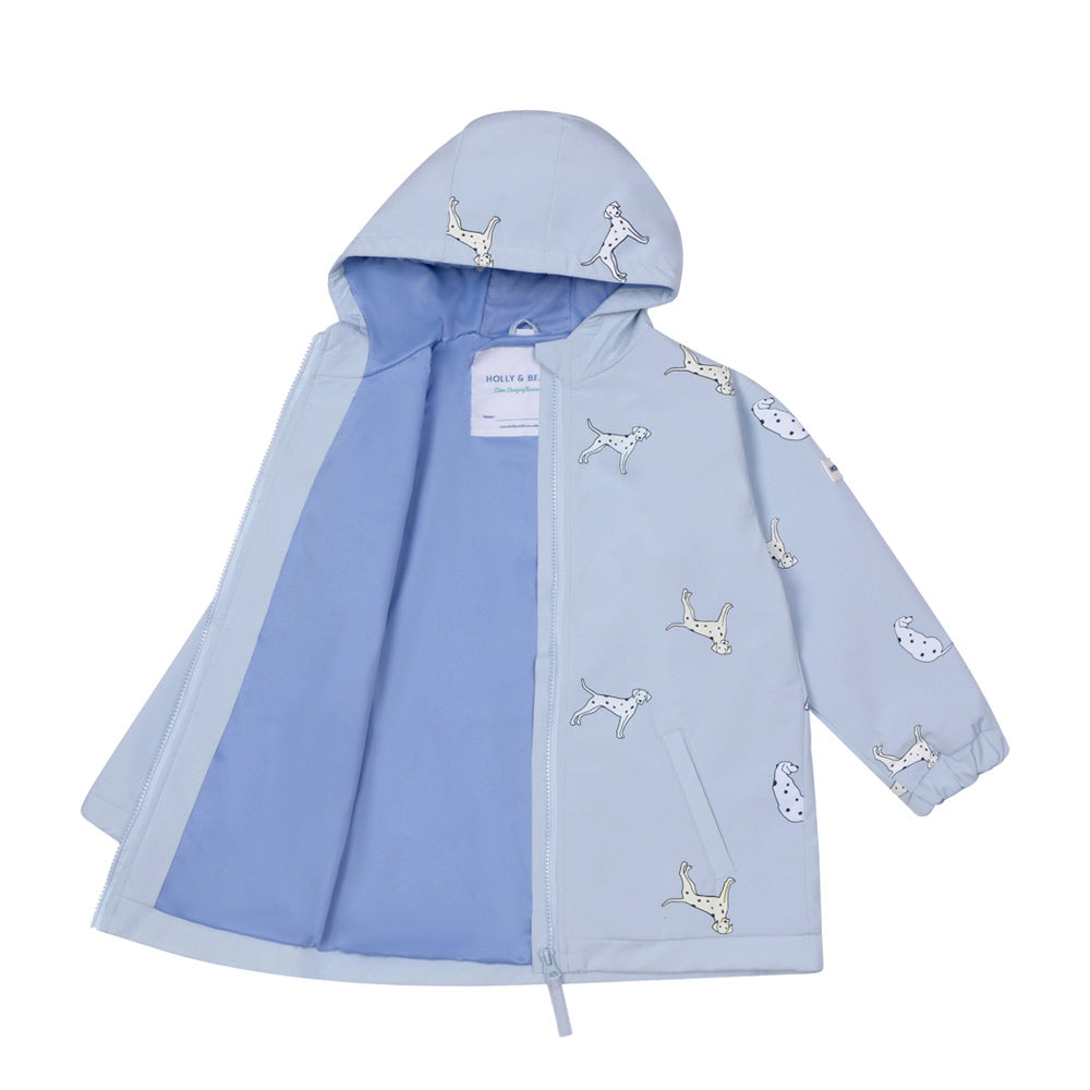 Holly and Beau kids dalmatian colour changing raincoat, extra soft recycled polyester
