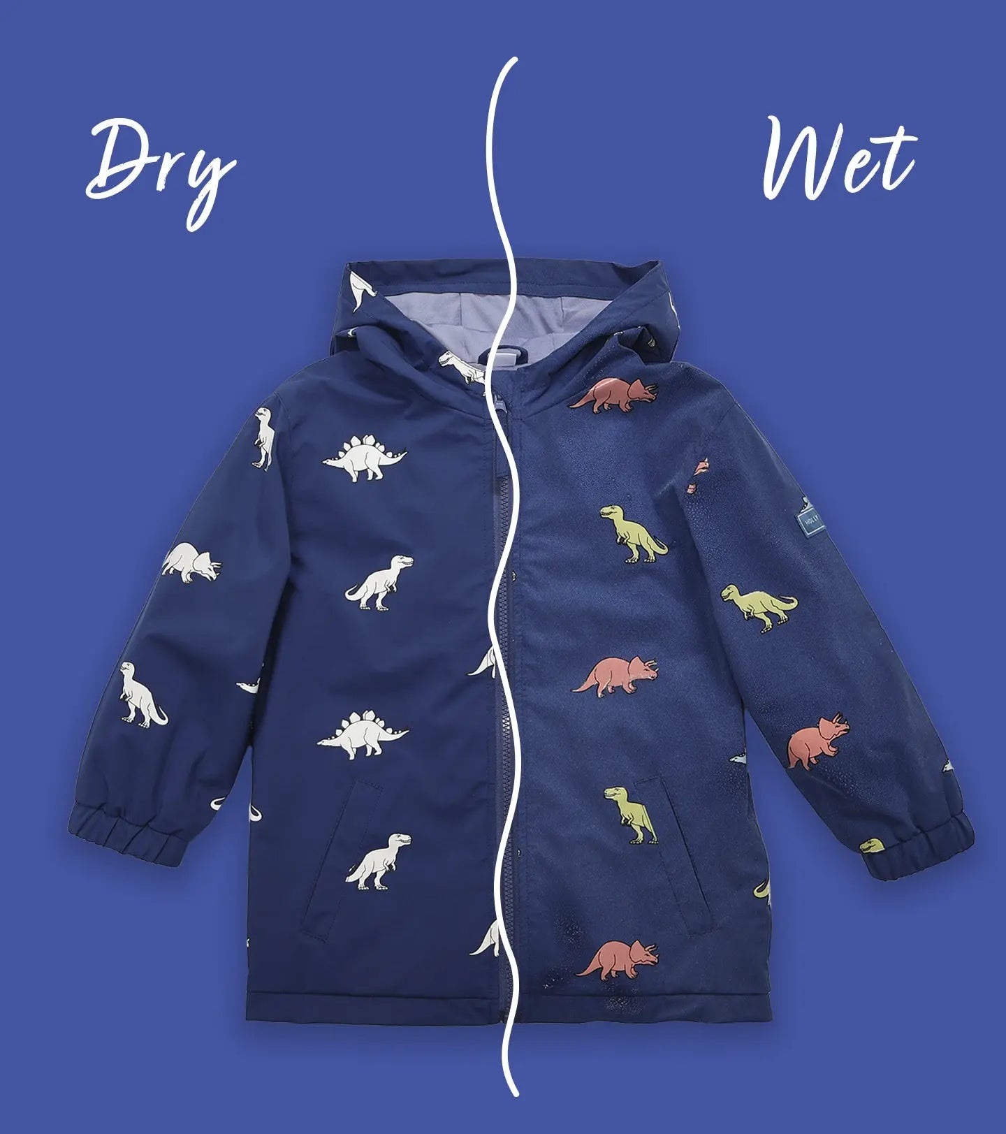 Navy Blue Dinosaur Colour Changing Raincoat Hollyandbeauu