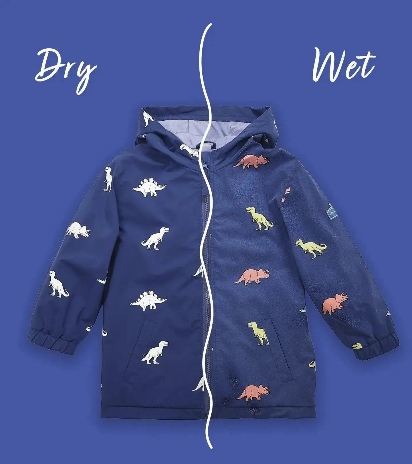 Navy Blue Dinosaur Colour Changing Raincoat Hollyandbeauu