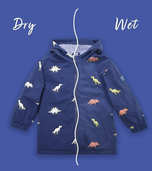 Navy Blue Dinosaur Colour Changing Raincoat Hollyandbeauu