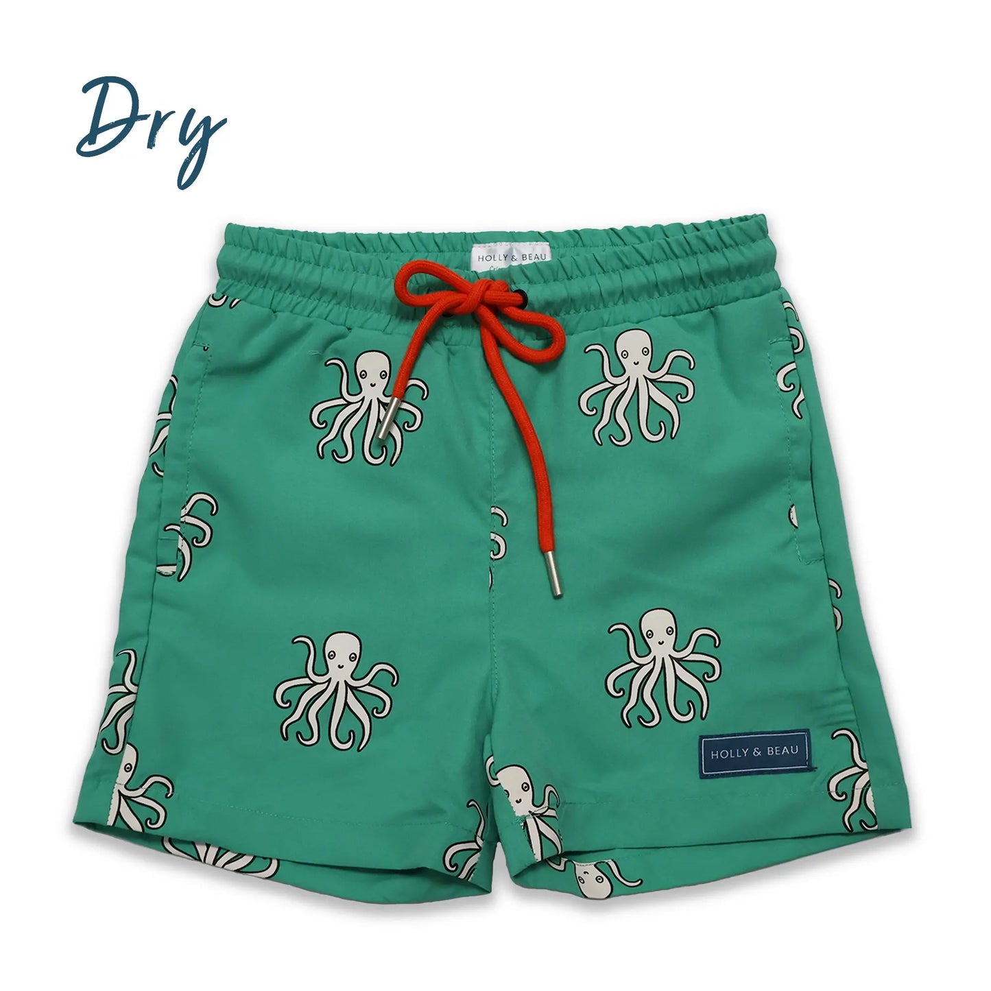 Holly and Beau Front dry colour changing octopus swim shorts