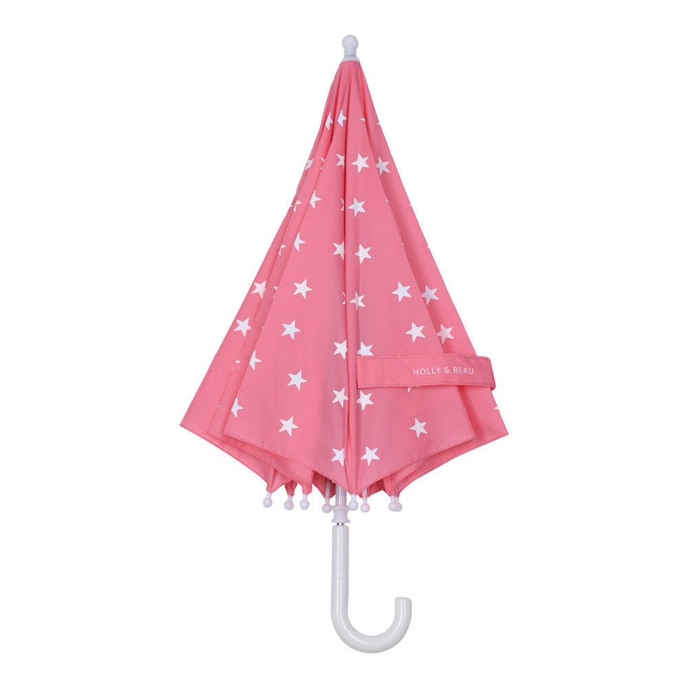 Holly and Beau kids colour changing umbrella. Folded stick kids colour changing umbrella.