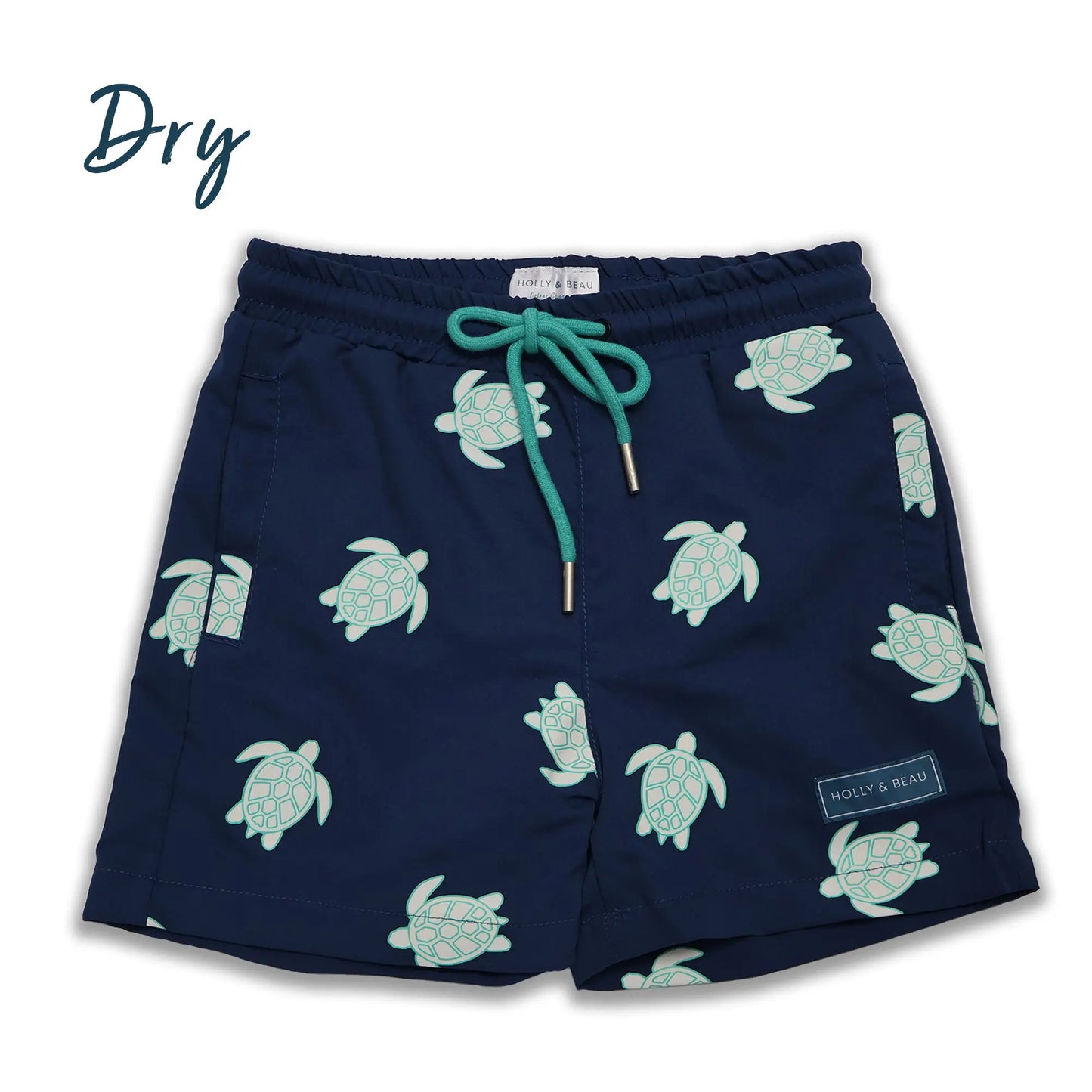 Turtle design dry front boys colour changing swim shorts by Holly and Beau